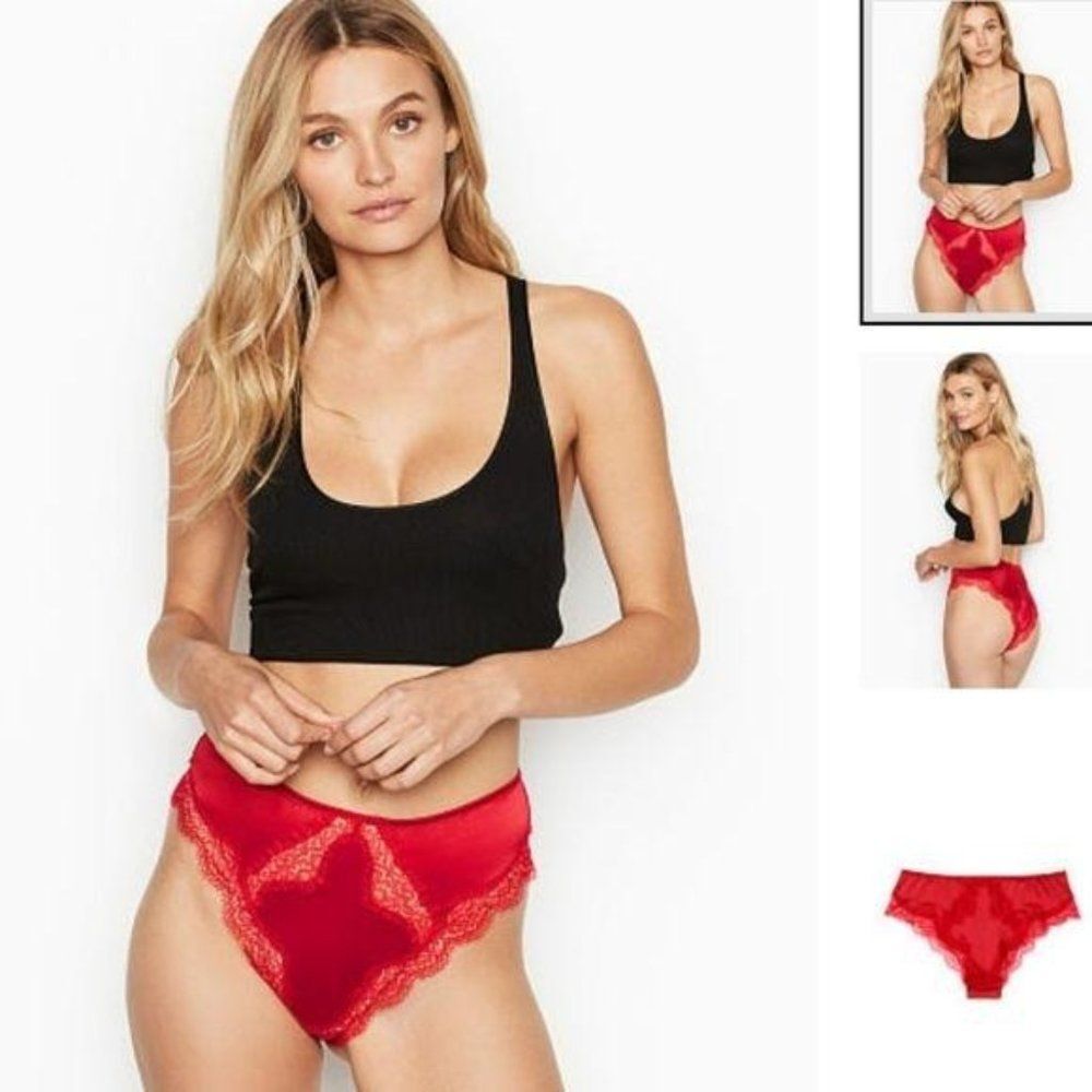 Victoria's Secret Satin Lace Cheeky Panty in Lipstick Red High Waist Size Medium